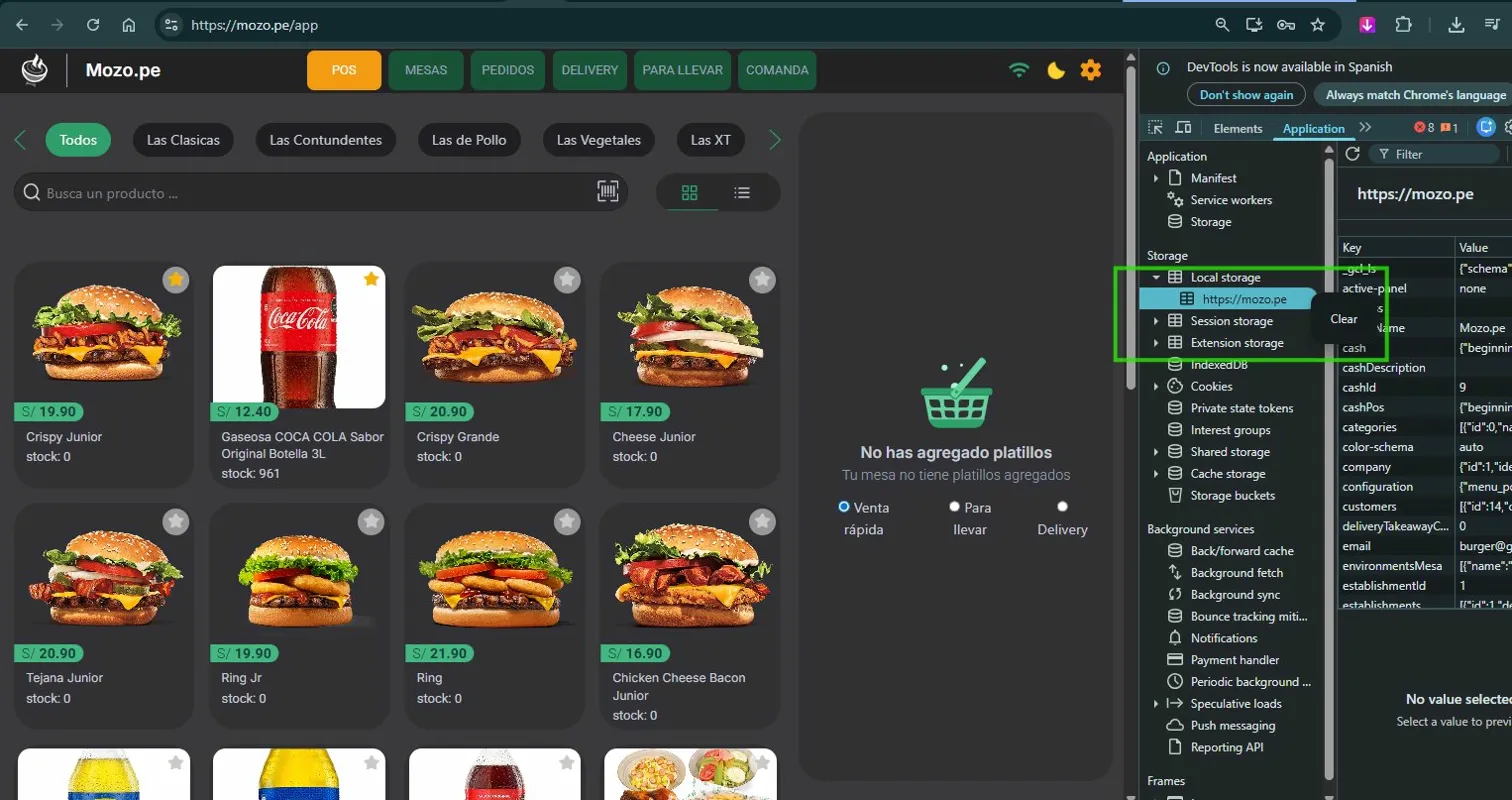 Local Storage desplegado