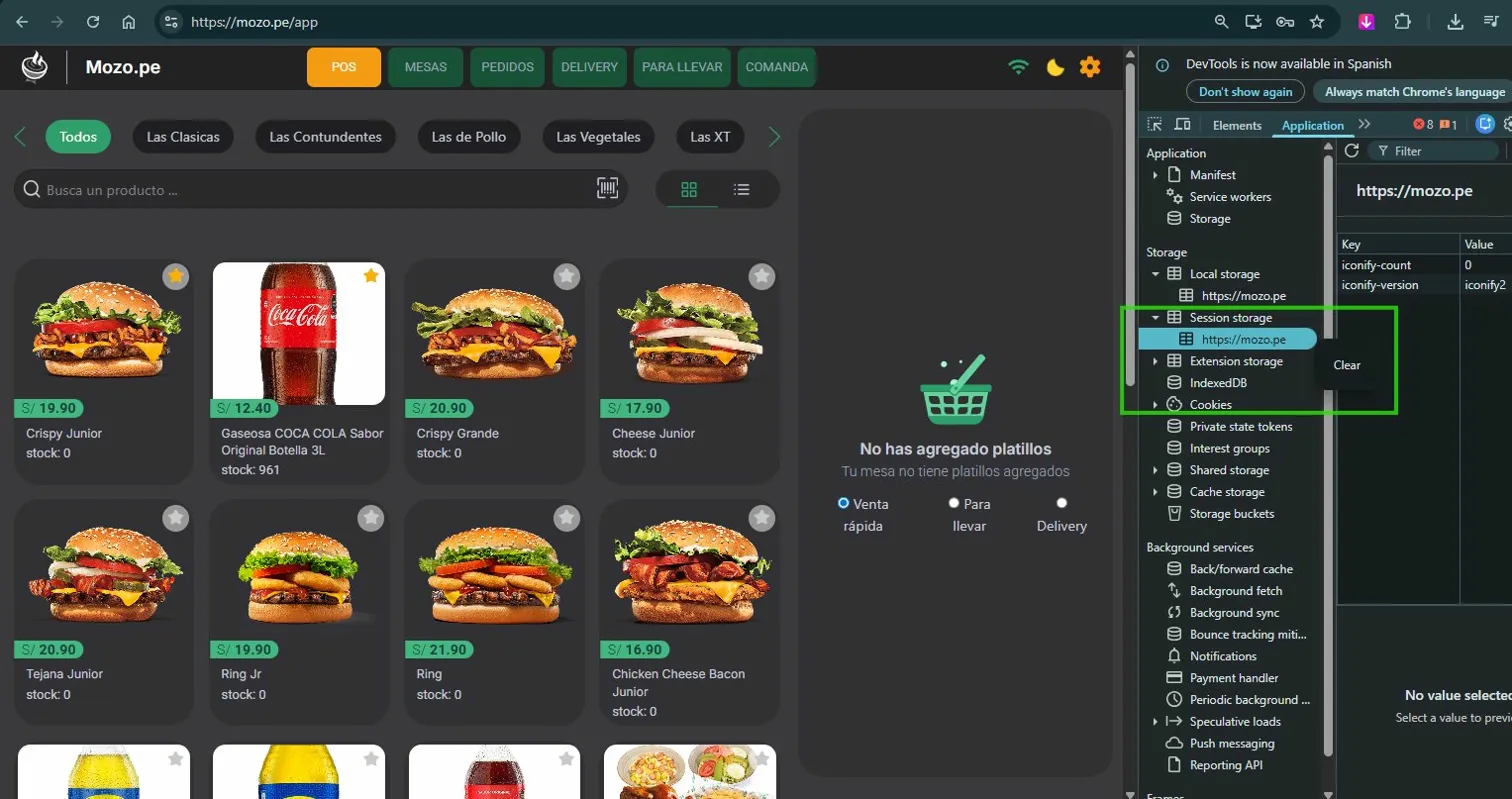Limpiar Session Storage