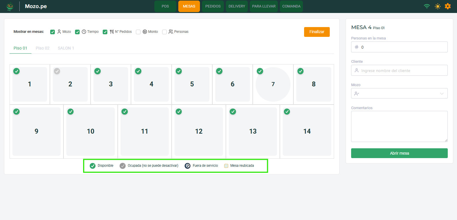 Estados de las mesas