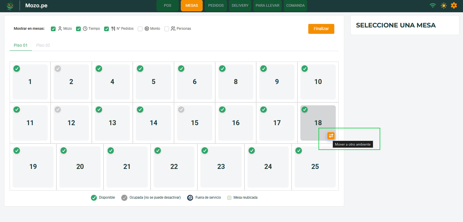 Opción de mover mesa