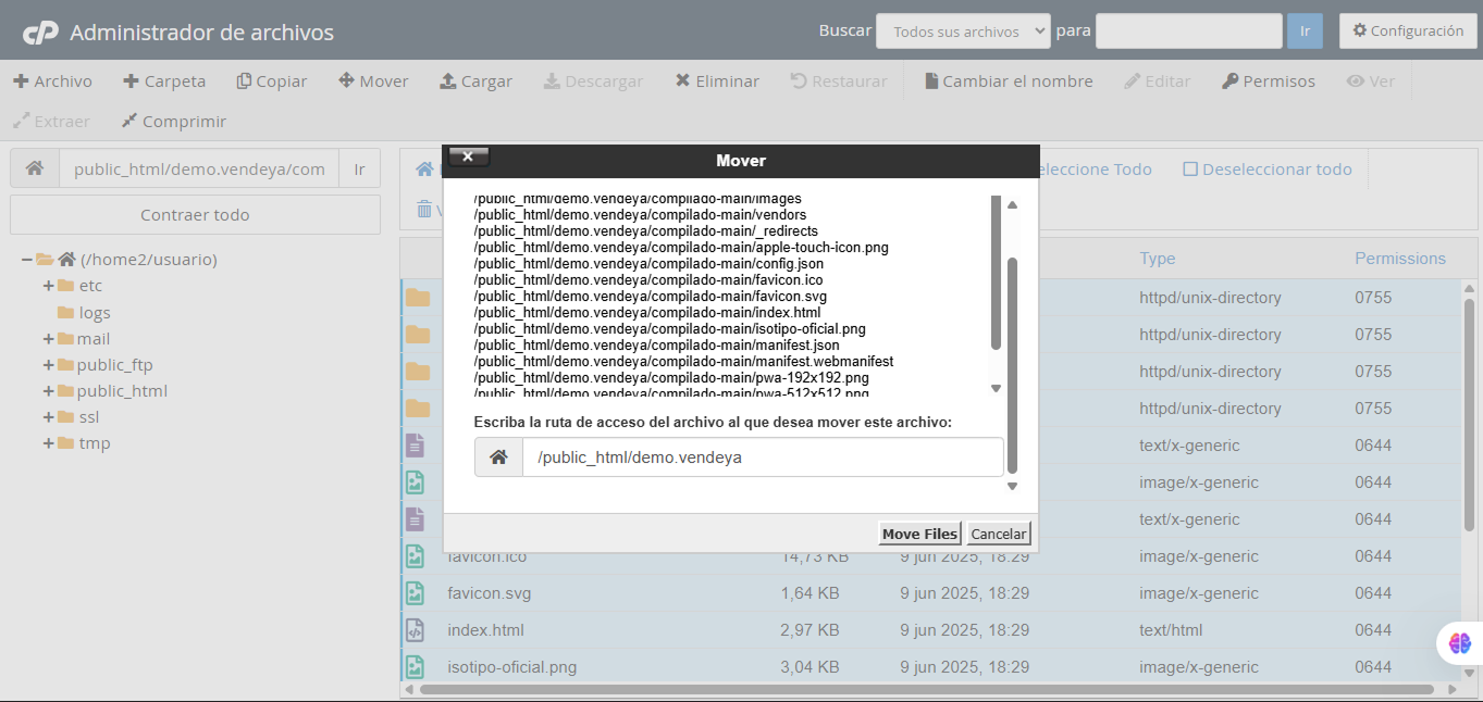 Mover a Raíz los Archivos