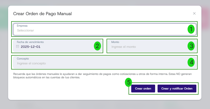 Modal de crear orden