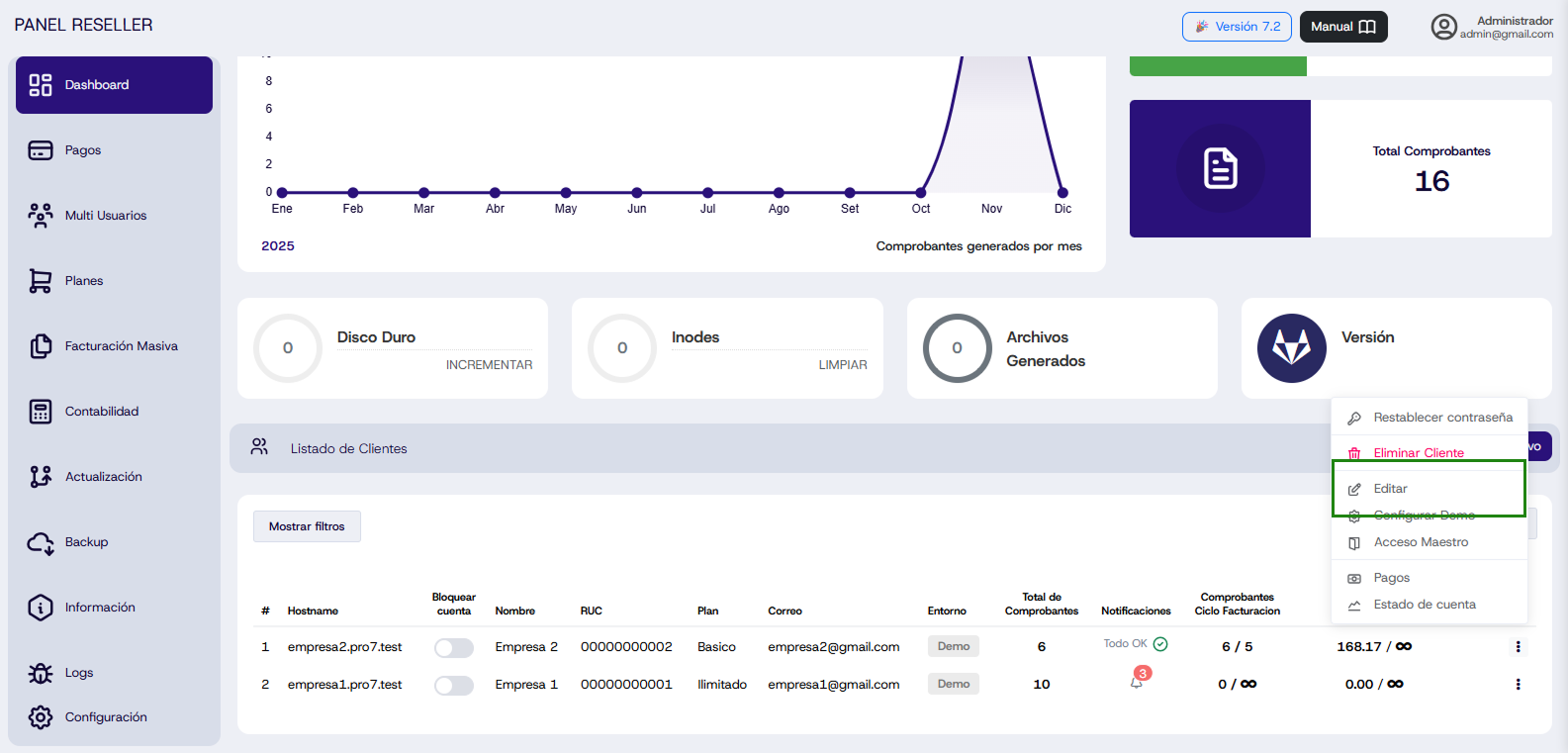 Listado de clientes con acciones