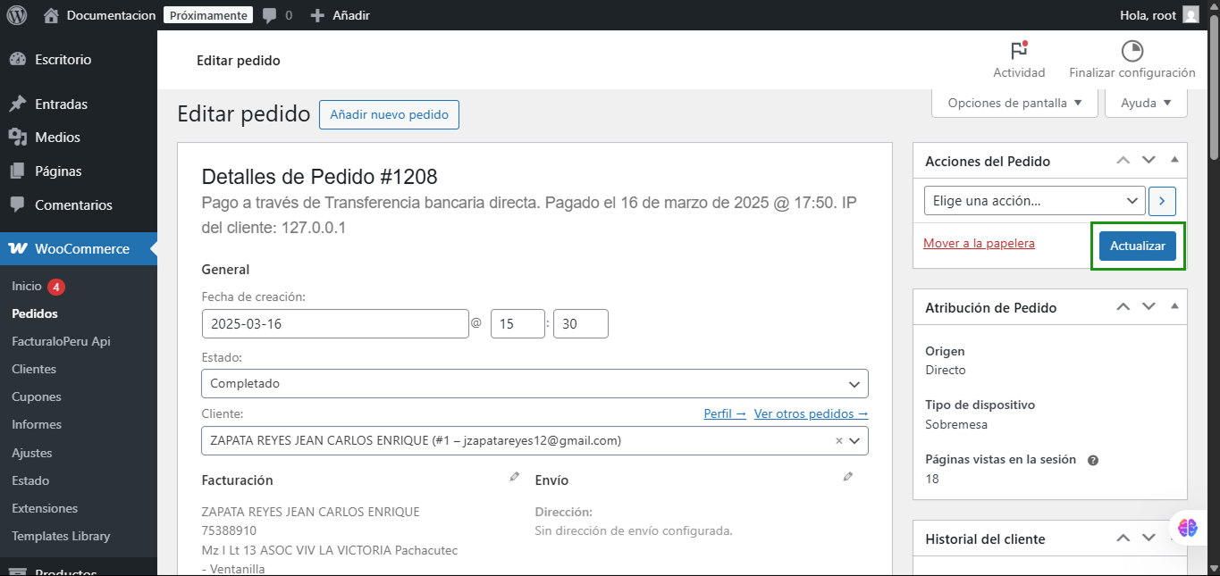 Confirmación de Cambios