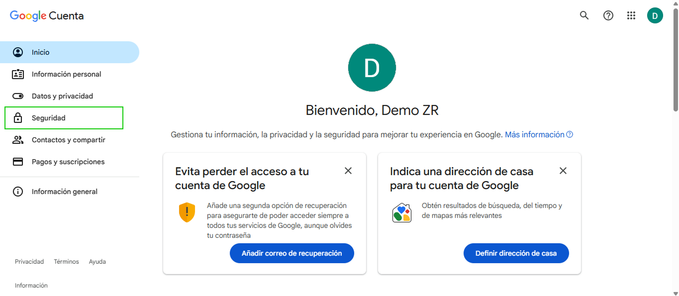 Sección de seguridad